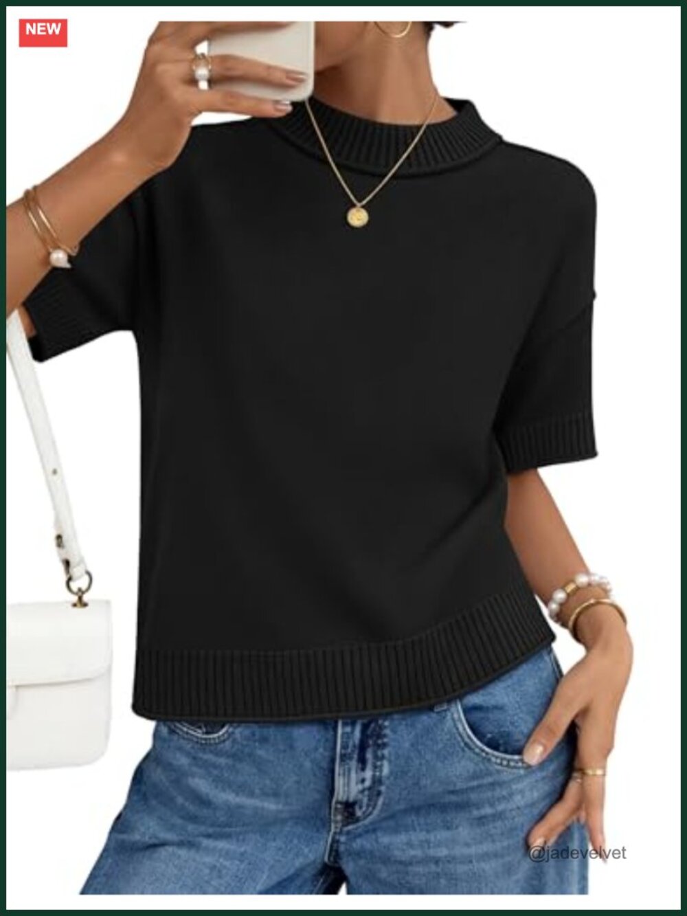 Loose Fit Short Sleeve Knit Pullover Sweater Woman V-Neck 50% Viscose